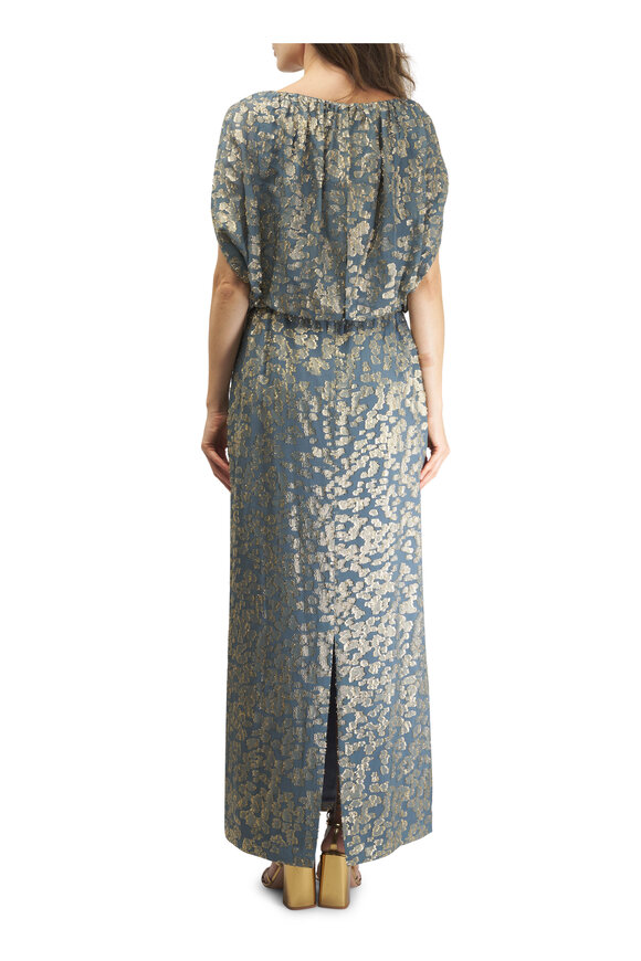 Lafayette 148 New York - Slate Blue Metallic Floating Leaves Blouson Gown