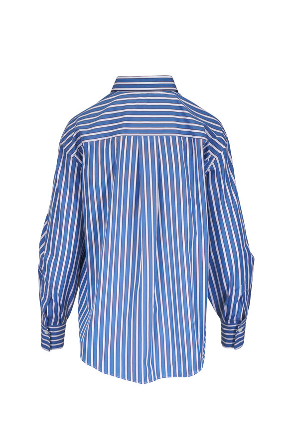 Brunello Cucinelli Blue & White Stripe Cotton Blouse - view 4