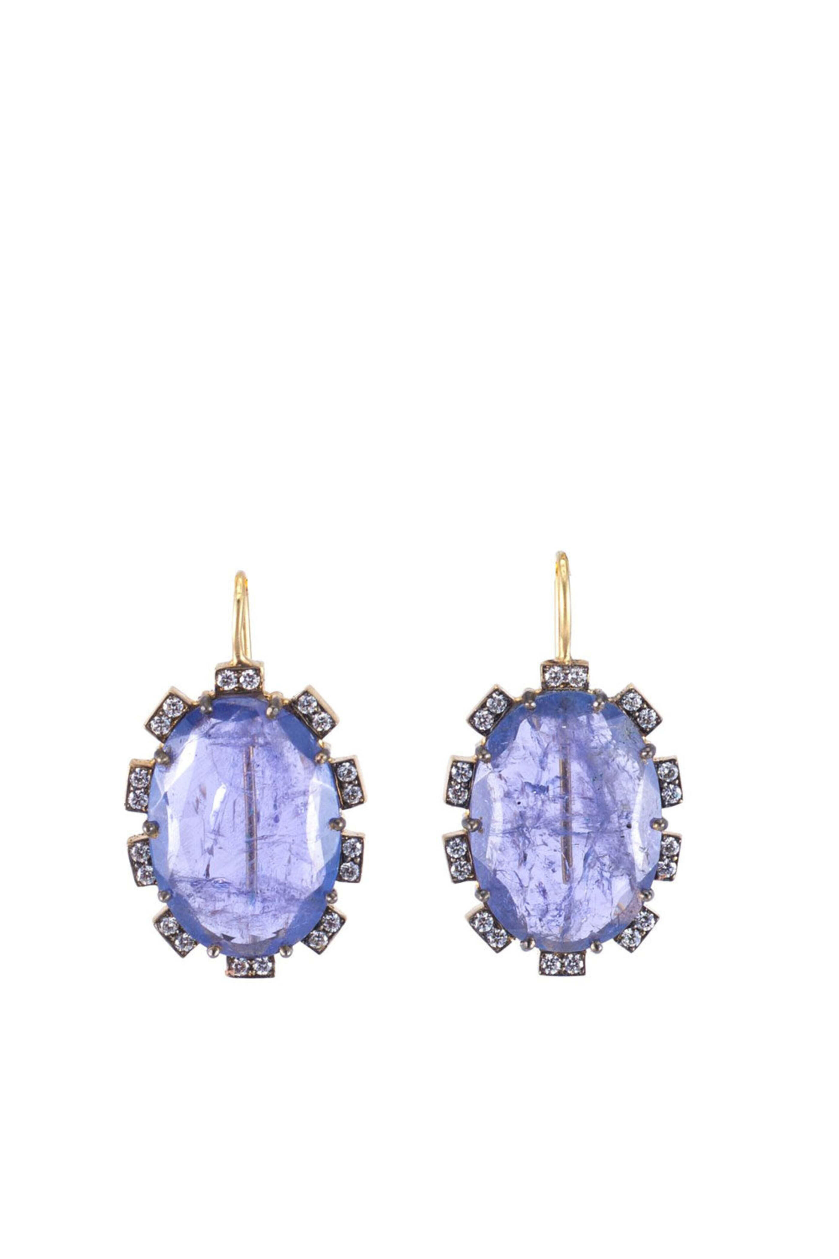 Sylva & Cie - Faceted Tanzanite & Diamond Petal Earrings