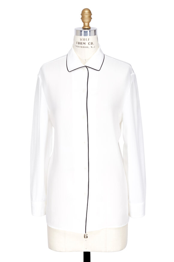 Prada - Ivory Crêpe De Chine Piped Blouse