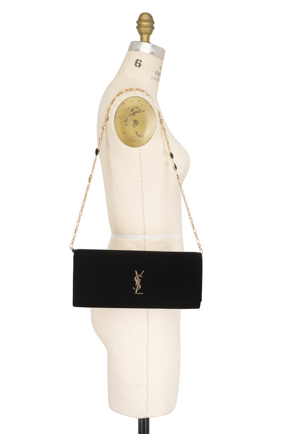 Saint Laurent Kate Black Velour Chain Clutch - view 5