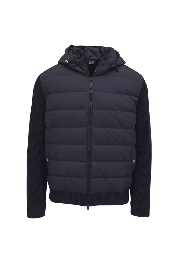 Herno Navy Wool Hooded Down Jacket