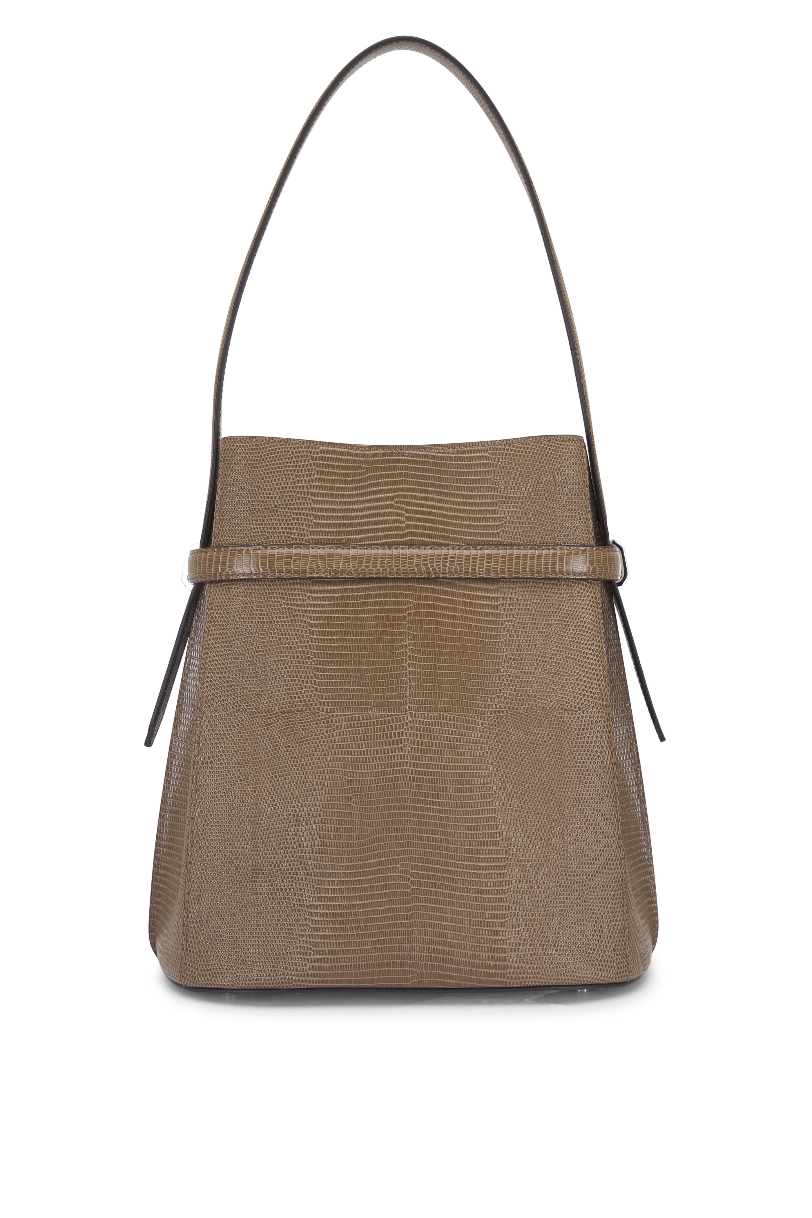 Totême - Dark Olive Belted Embossed Leather Bucket Bag