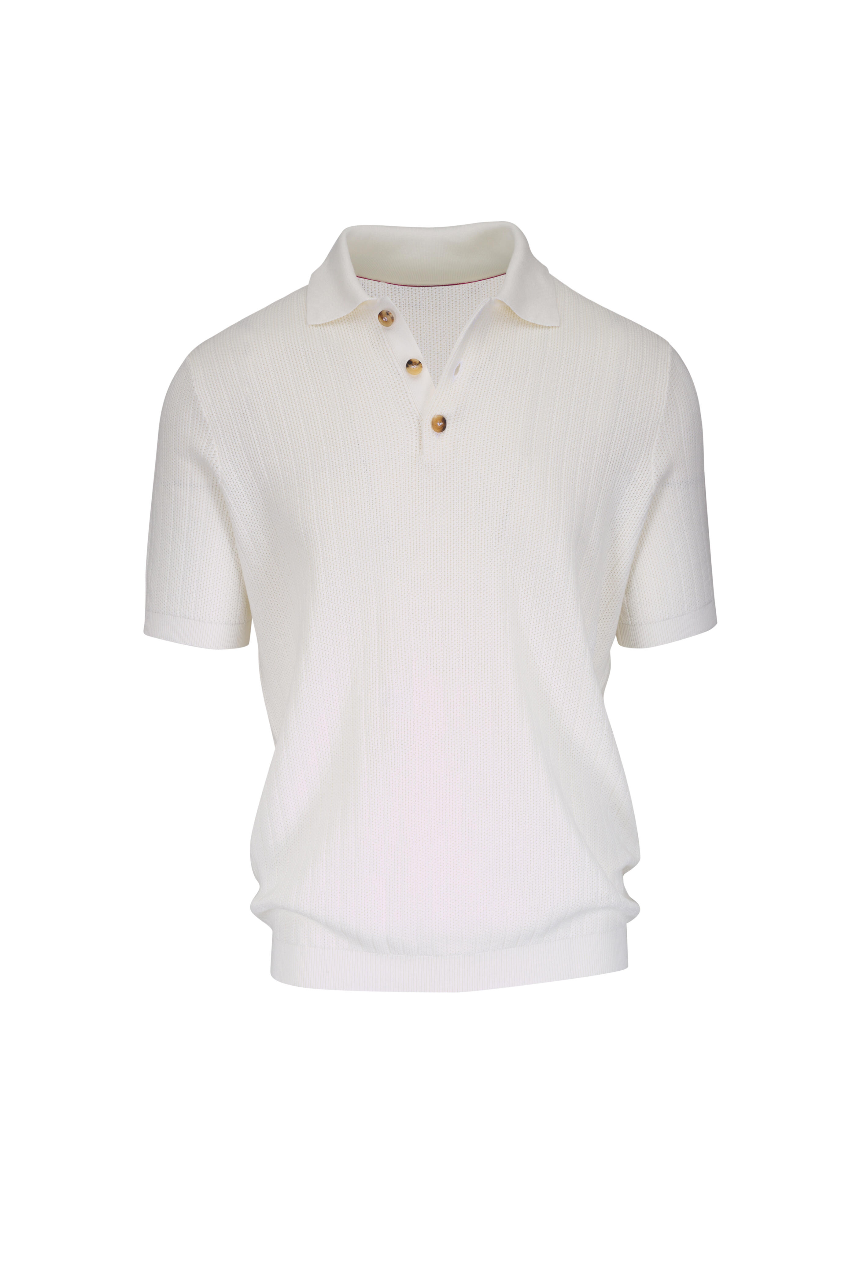 Brunello Cucinelli - White Cotton Textured Polo Sweater