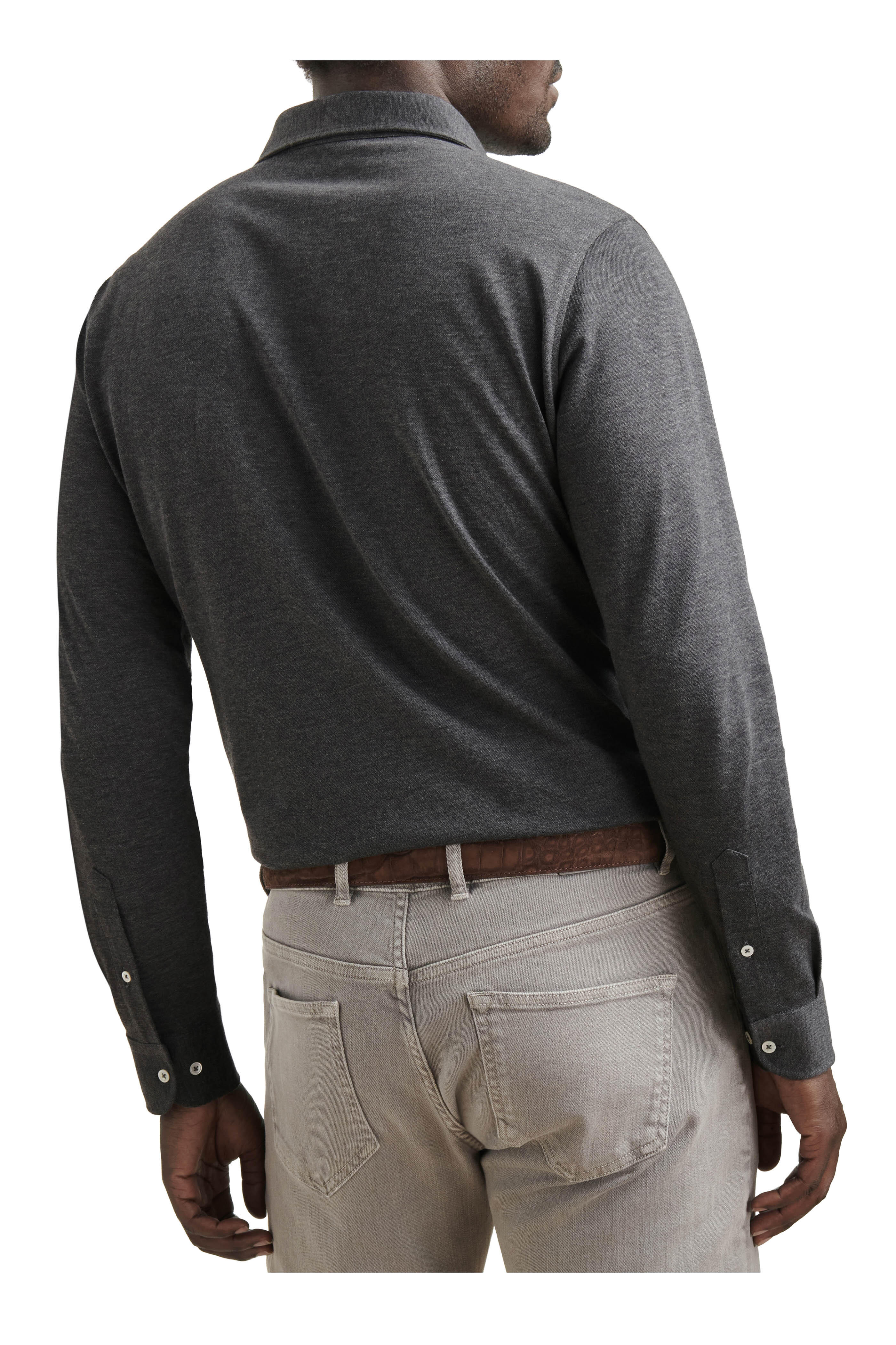 Peter Millar - Crown Crafted Charcoal Gray Long Sleeve Polo
