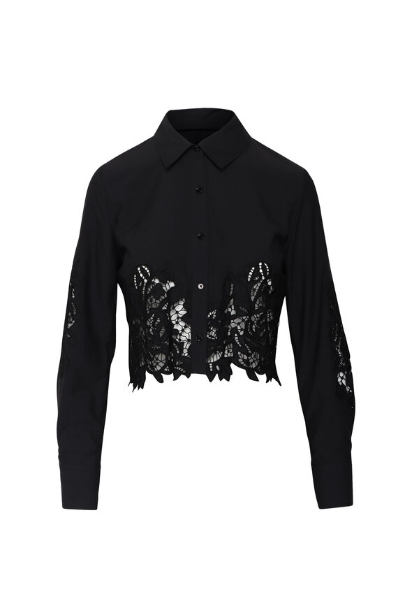 L'Agence Seychelle Black Eyelet Crop Blouse