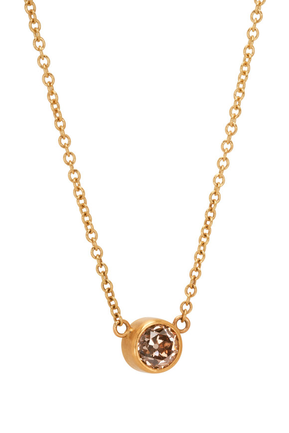 Caroline Ellen - 22K Bezel-Set Cognac Diamond Solitaire Necklace