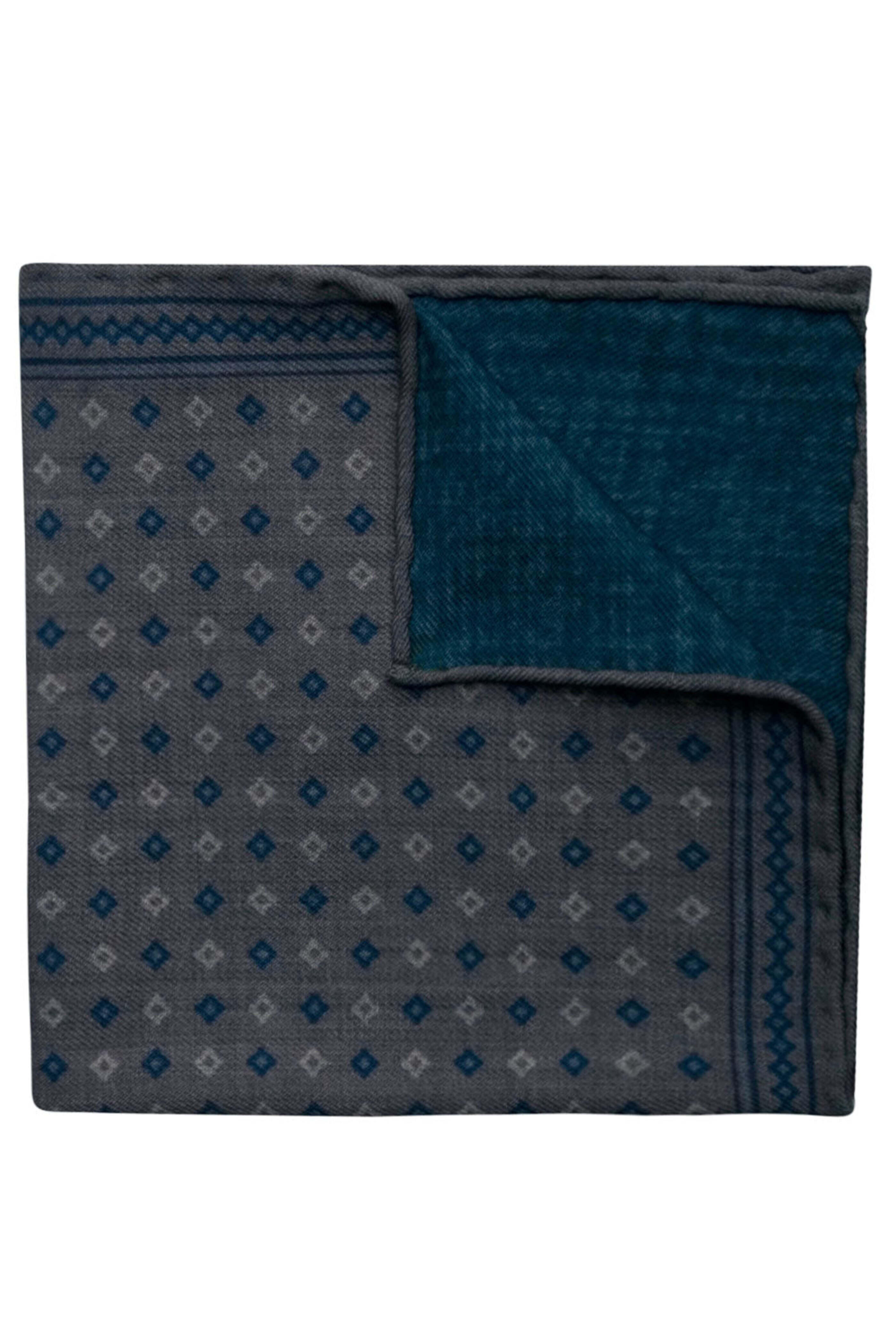 Geoff Nicholson - Grey and Blue Reversible Pocket Square