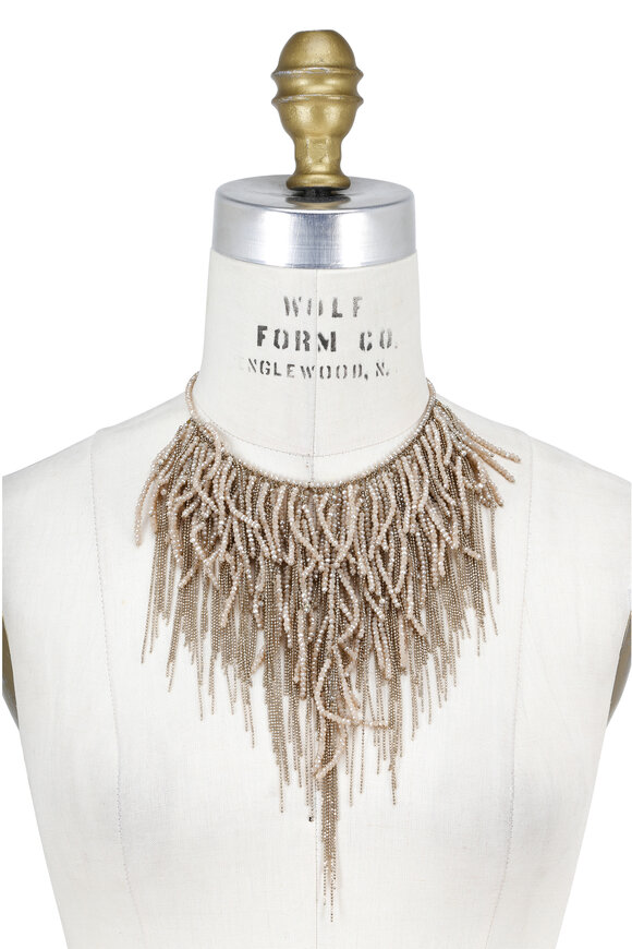 Brunello Cucinelli - Beige Stone & Gold Monili Waterfall Necklace 