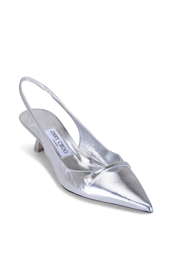 Jimmy Choo Amita Silver Metallic Leather Slingback, 45mm