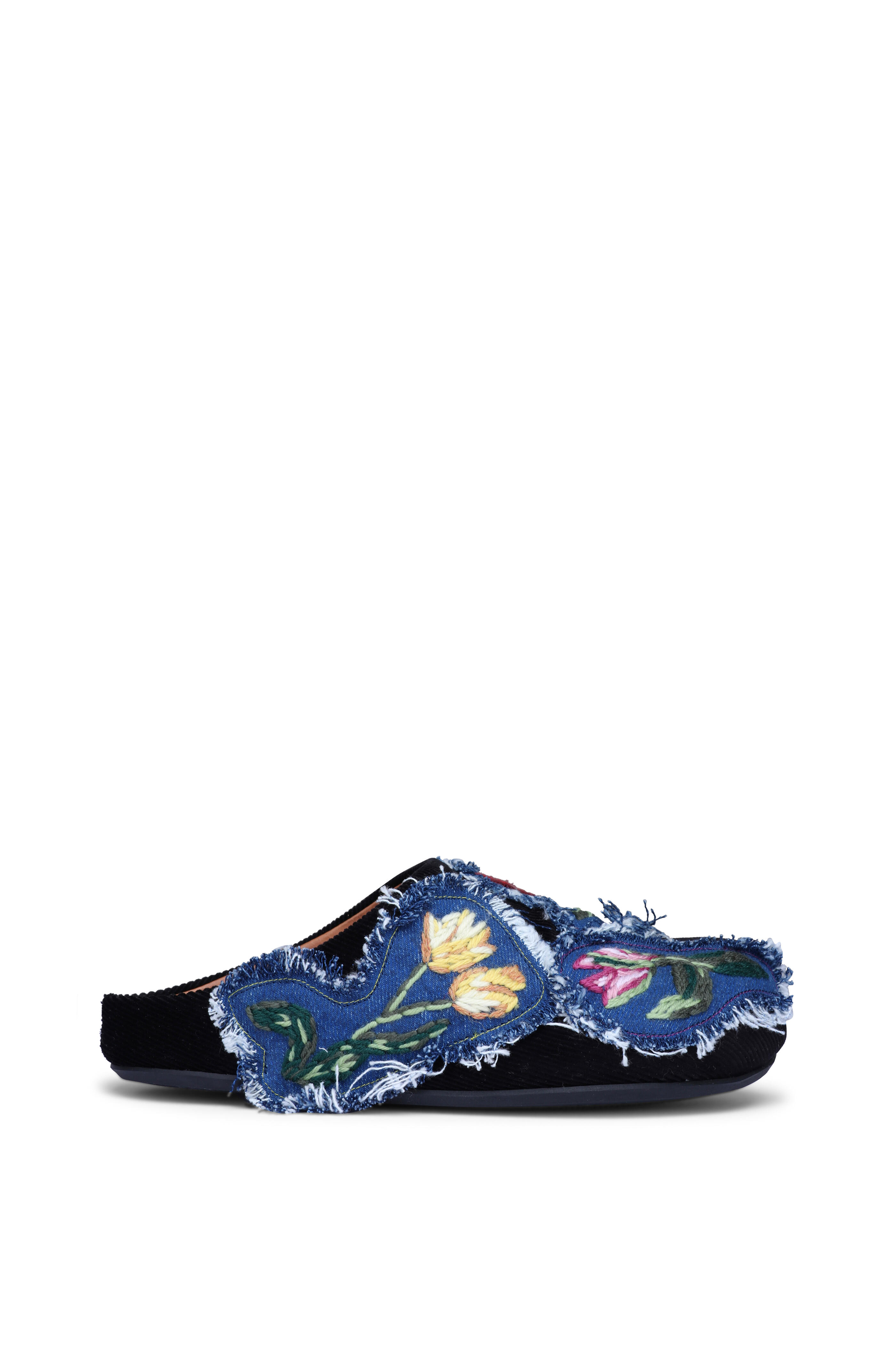 Marni - Black Multi Embroidered Fussebett Sabor Mule