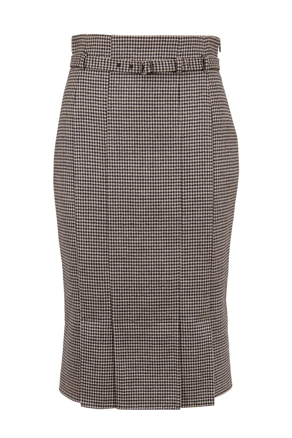 Akris - Black & Taupe Houndstooth Midi Pencil Skirt