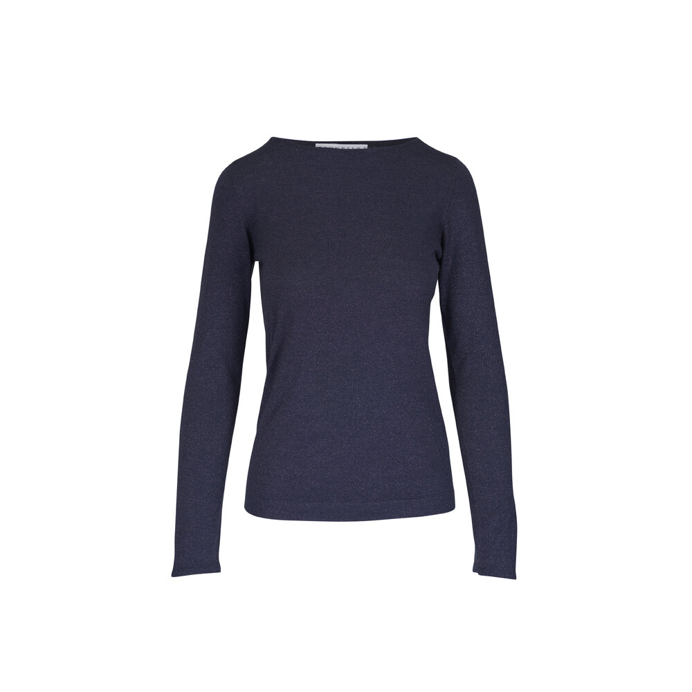 Brunello Cucinelli - Navy Blue Lurex Long Sleeve T-Shirt
