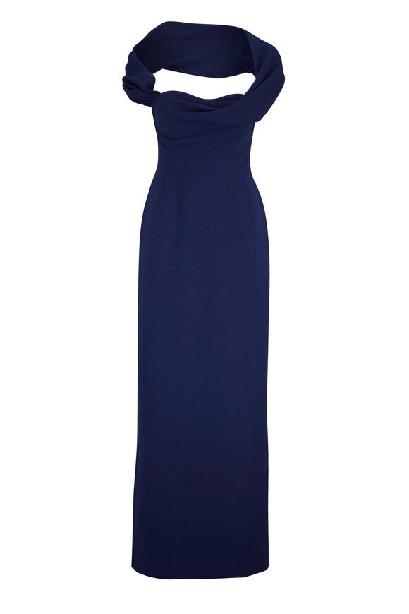 Carolina Herrera Sofia Navy Off-The-Shoulder Gown