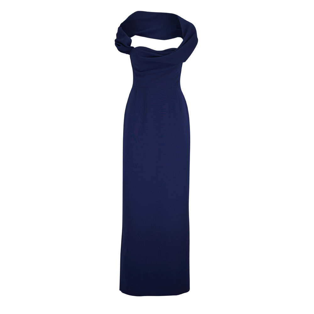 long navy blue formal dress Long Sleeve Dark Blue Formal Dresses A-line Pageant Dress 67556 – Viniodress main image 1
