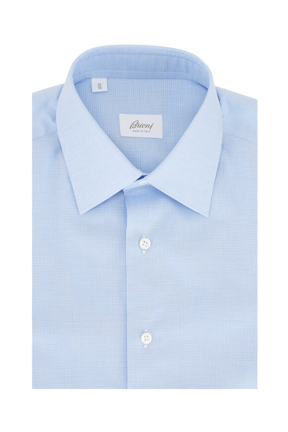 Brioni Blue Textured Cotton Dress Shirt