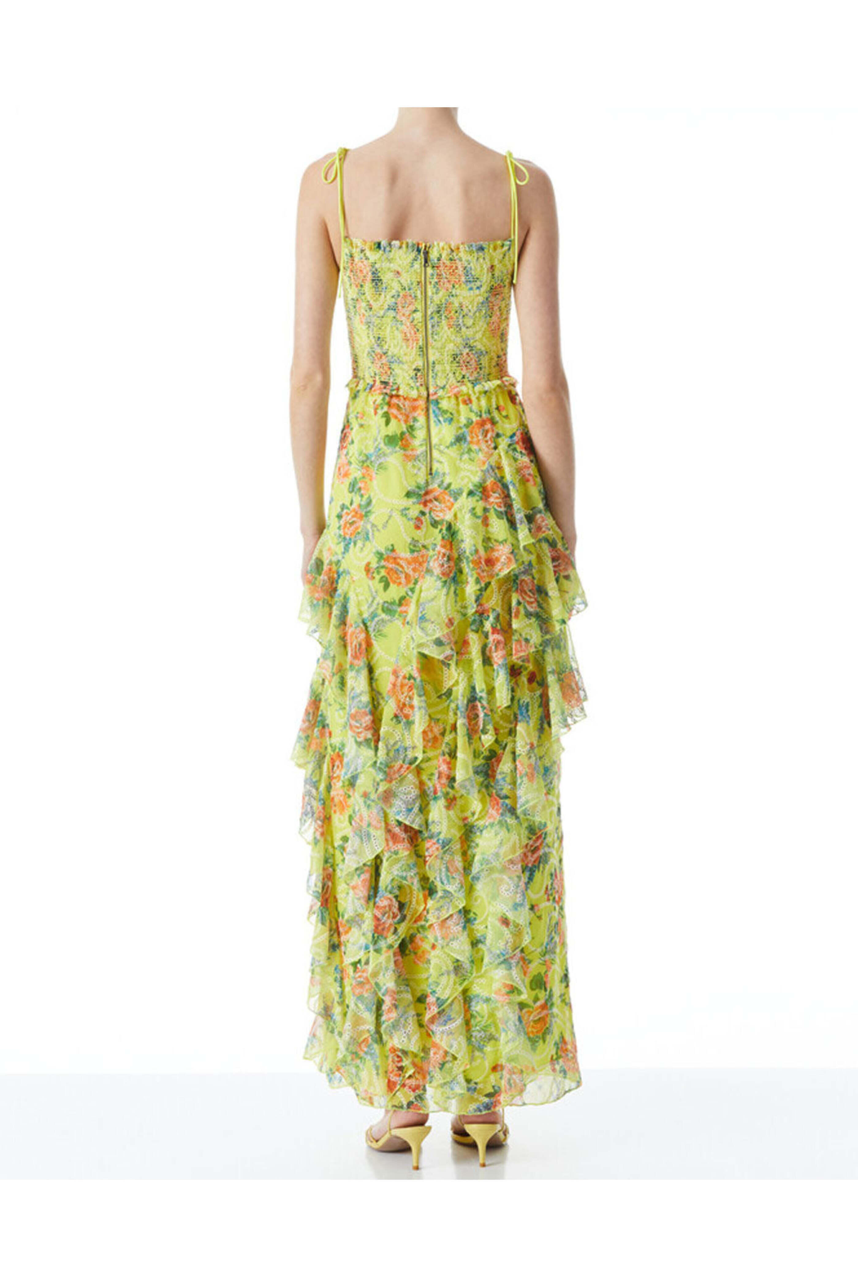 Alice & Olivia - Yellow Floral Jocelyn Ruffle Maxi Dress