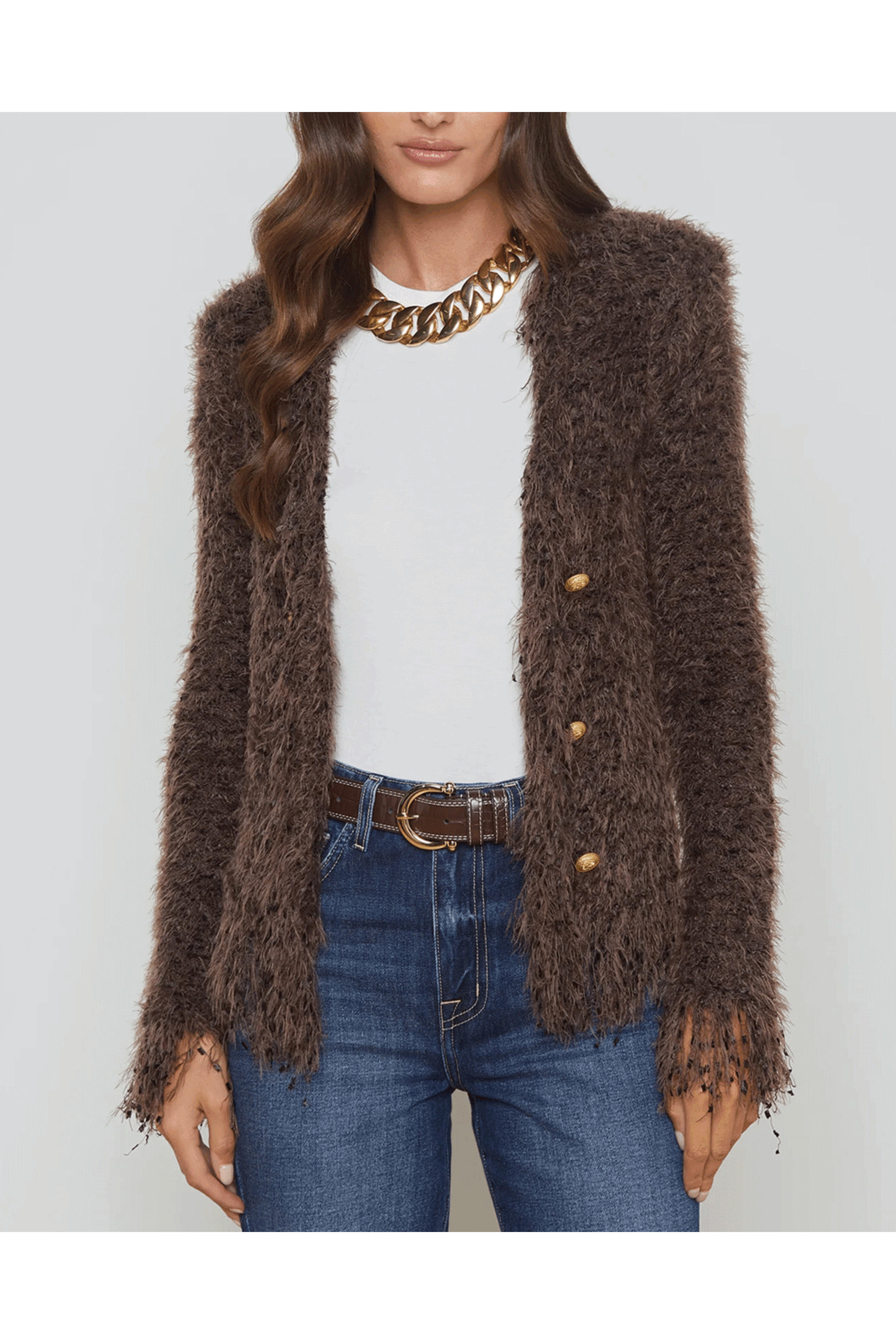 L'Agence - Chocolate Ganache Azure Cardigan Blazer