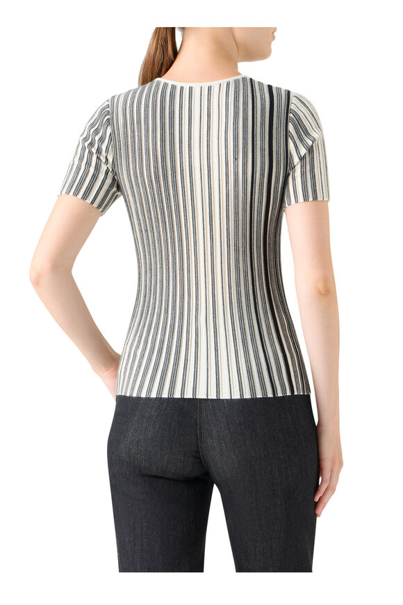 Akris Punto Black & Cream Stripe Wool Knit Top - view 3