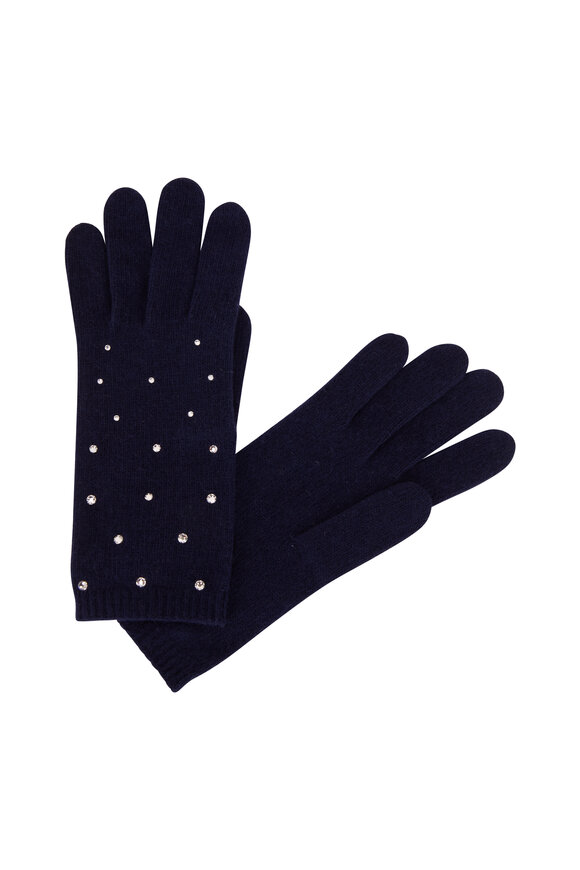 Carolyn Rowan - Navy Blue Cashmere Swarovski Crystal Gloves