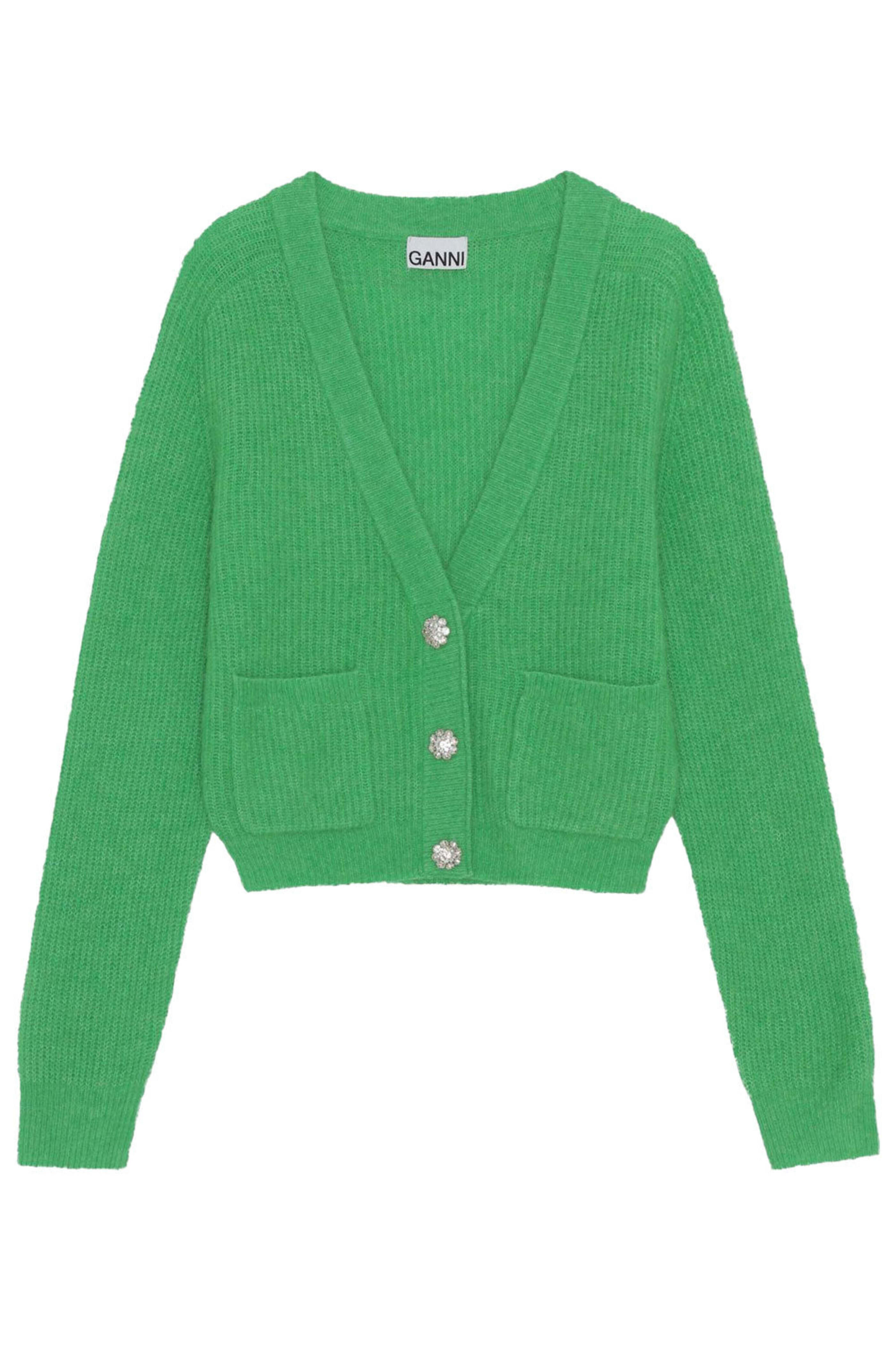 Ganni - Kelly Green Soft Wool Knit Cardigan