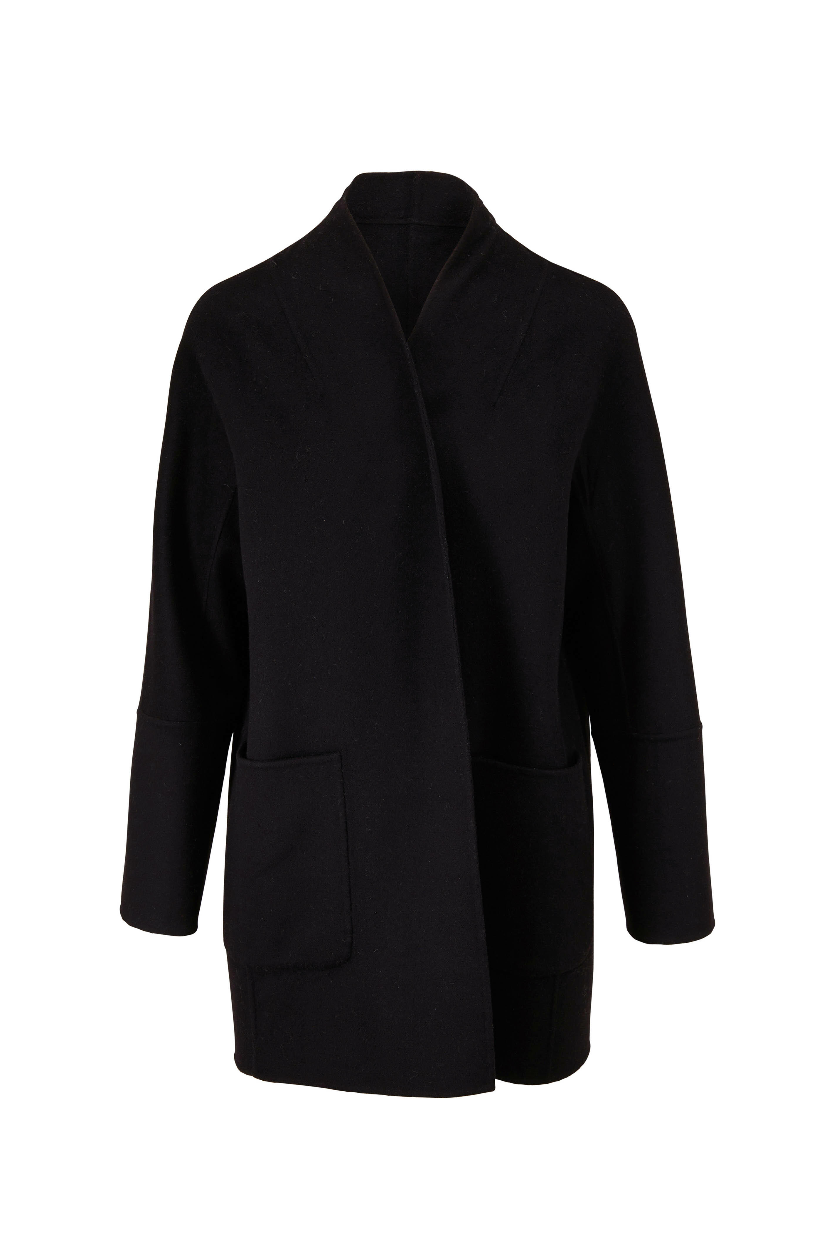 Kinross - Black Wool & Cashmere Dolman Sleeve Coat