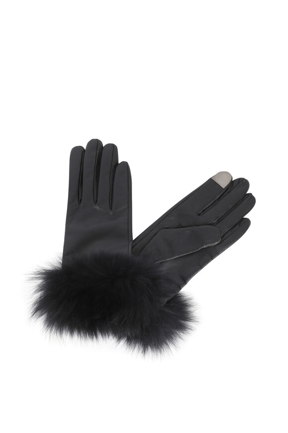 Adrienne - Black Leather Fur Trim Tech Gloves 