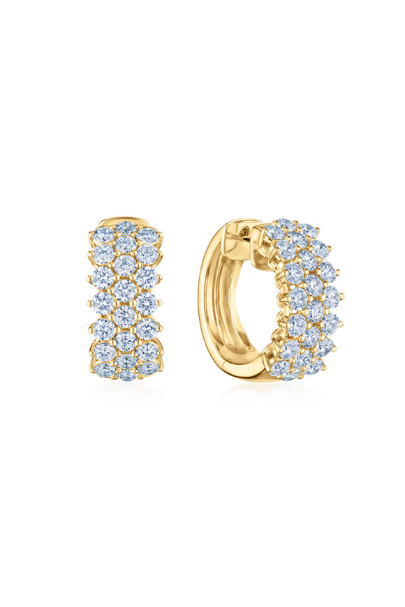 Kwiat 18k Yellow Gold Lyric 3 Row Diamond Huggies