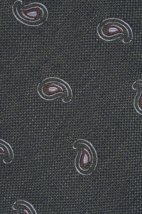 Paolo Albizzati Olive Green Paisley Linen & Silk Necktie - view 2