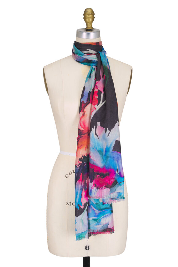 Kinross Chocolate Highland Blooms Print Scarf - view 1