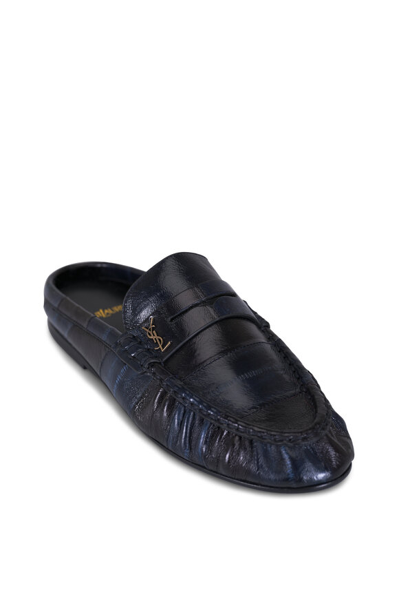Saint Laurent Le Loafer Navy Blue Leather Mule