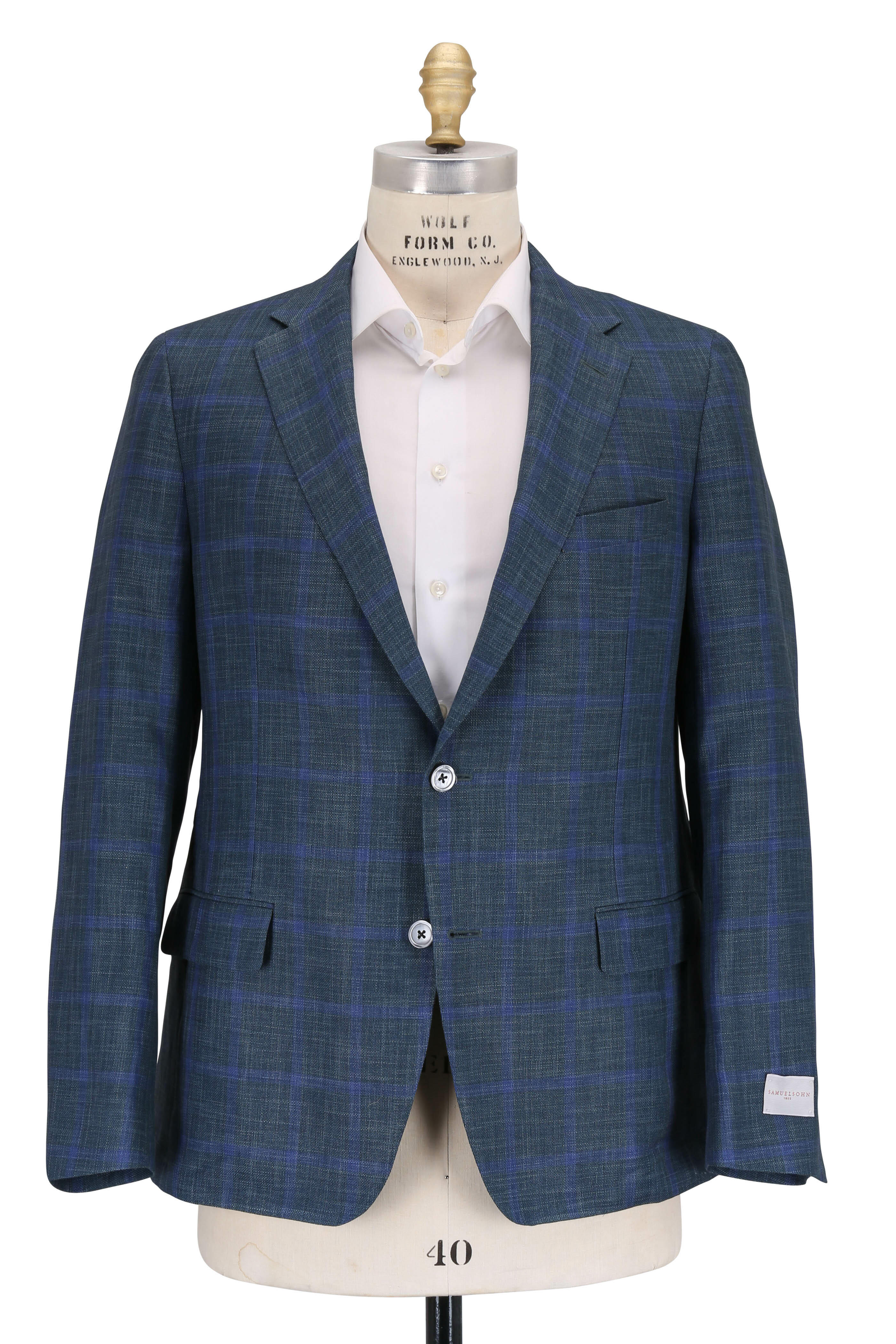 Samuelsohn - Bristol2 Teal Wool, Linen & Silk Plaid Sportcoat