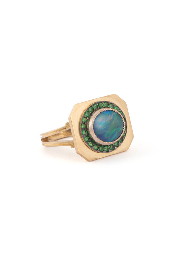 Sylva & Cie 18k Yellow Gold Opal & Tsavorite Renee Ring