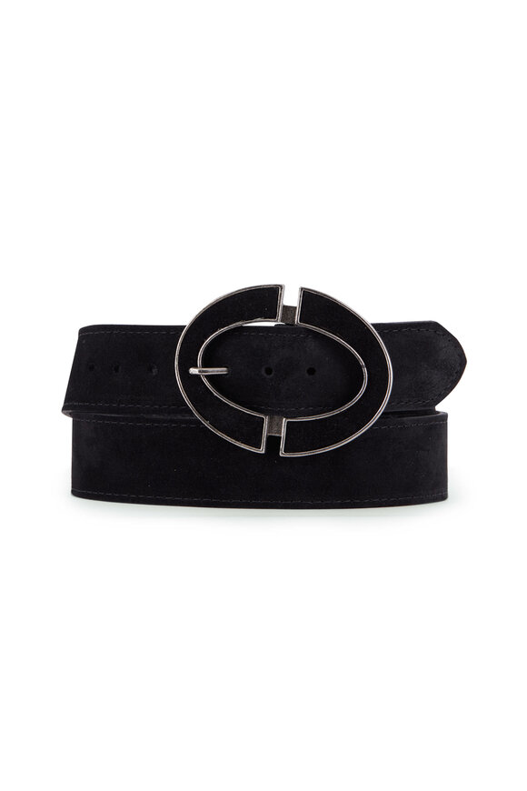 Kim White - Black Suede Oval Buckle Belt