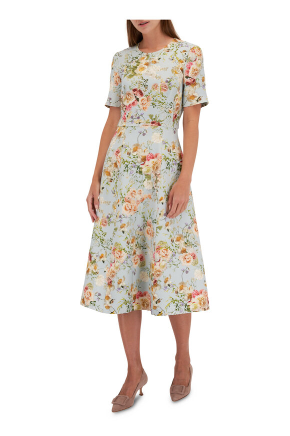 Adam Lippes - Eloise Pale Blue Floral Wool & Silk Dress