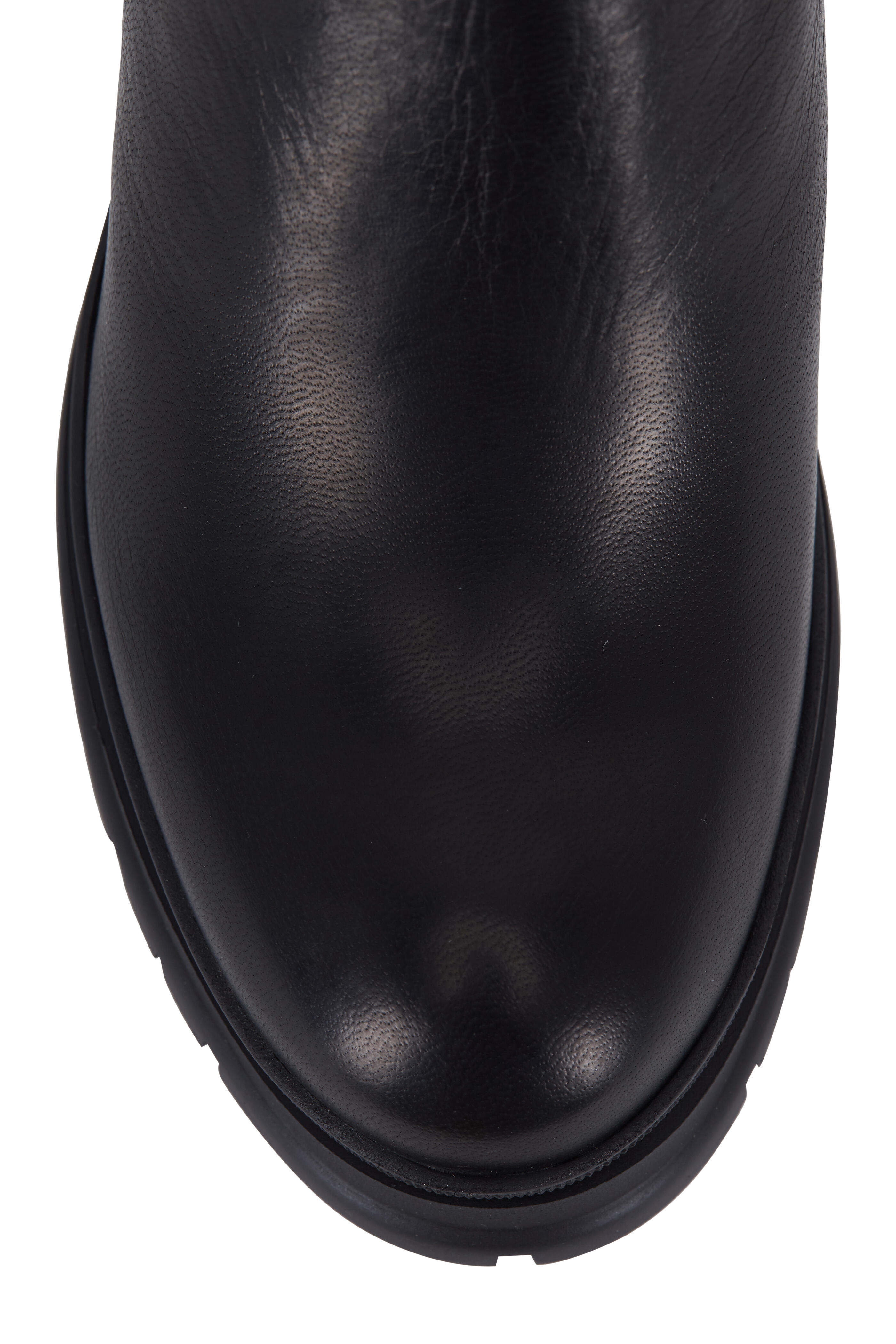 Prada - Black Leather Lug Sole Bootie, 55mm