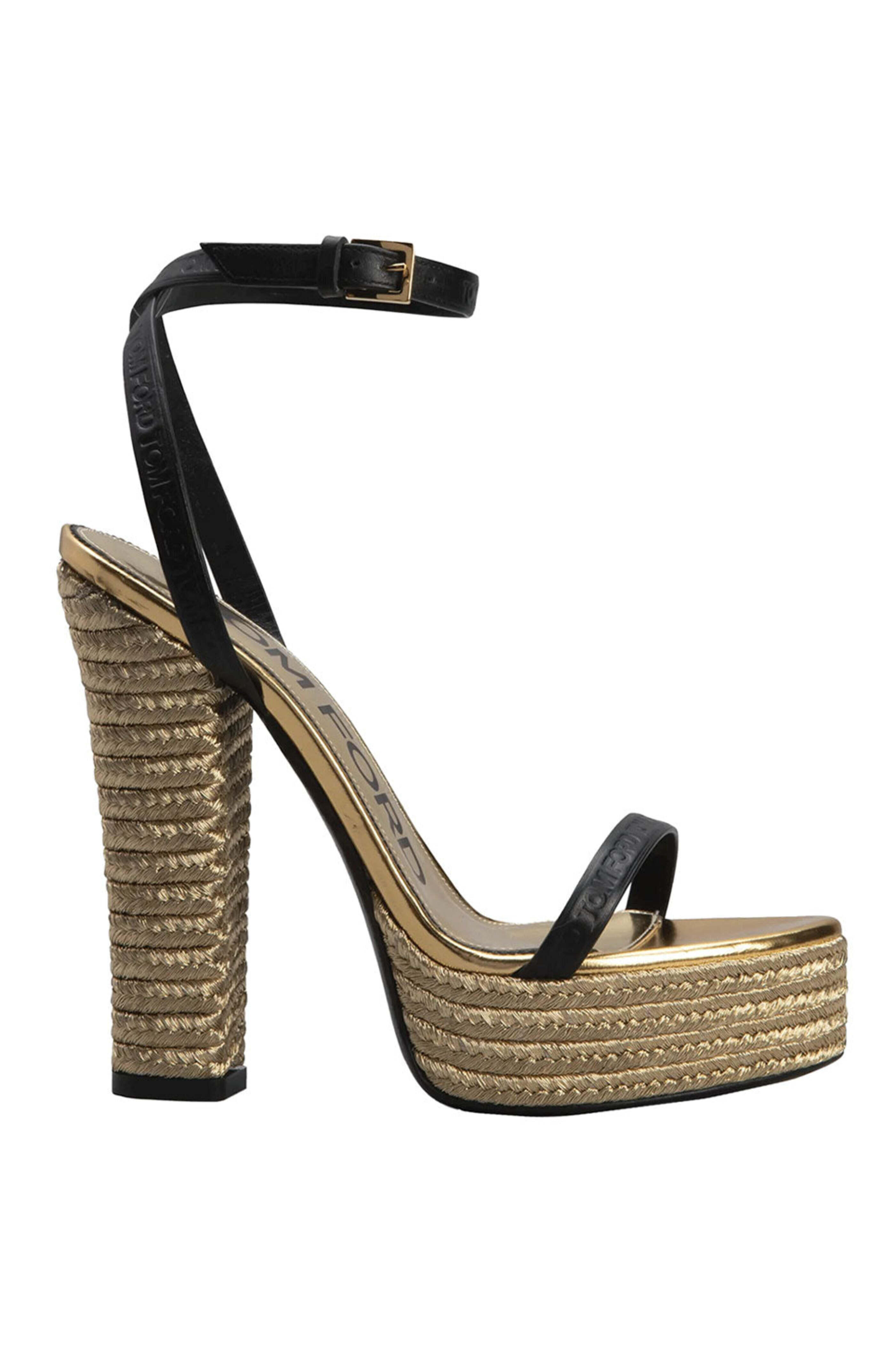 Tom Ford - Metallic Rope Platform Sandal in Black and Gold