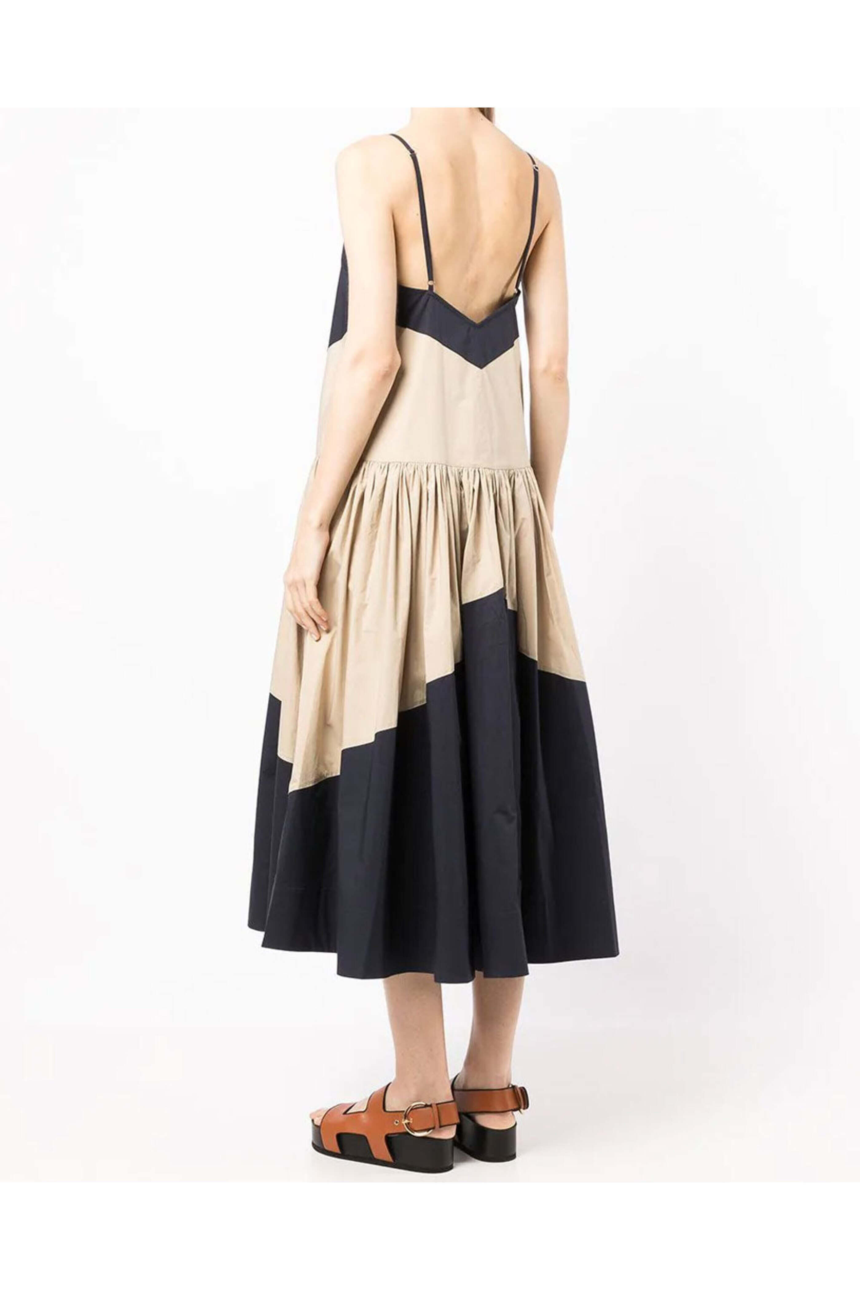 Lee Mathews - Navy Sand Elsie Bicolor Midi Cami Dress
