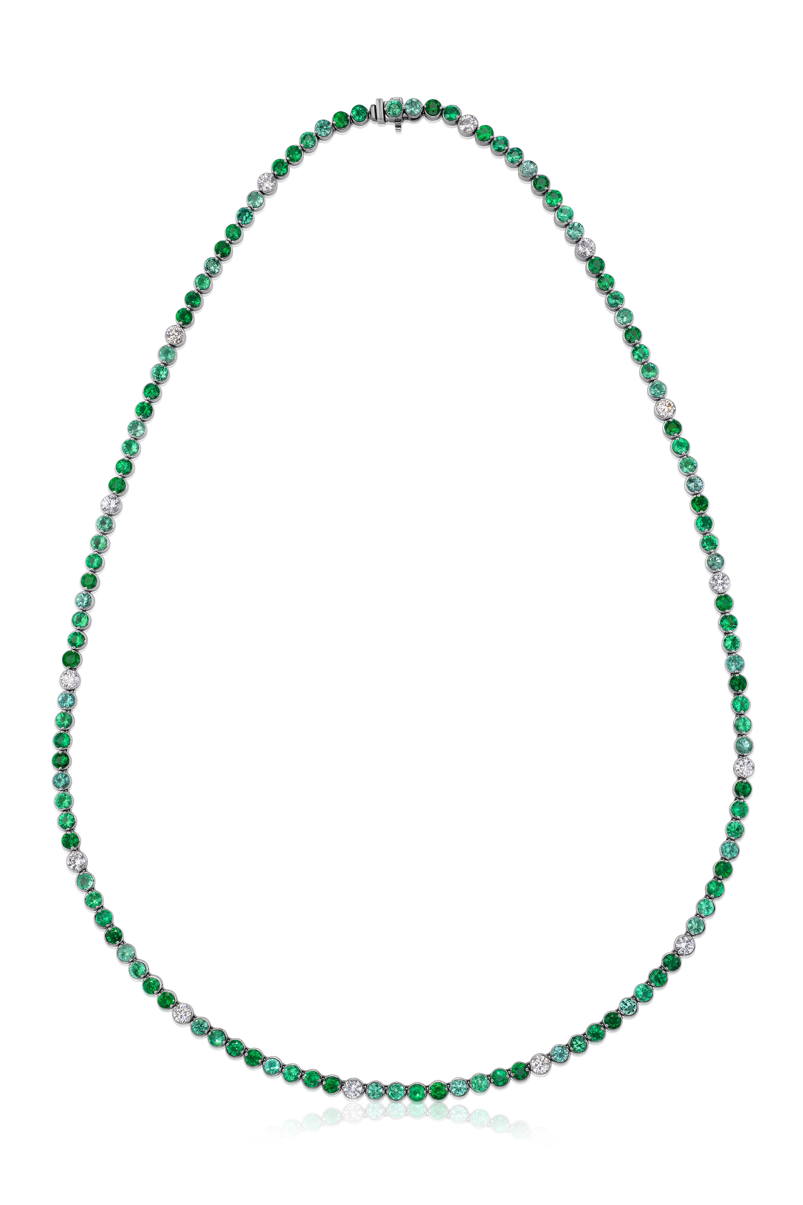 Nam Cho 18k Multi Shade Emerald Diamond Riviera Necklace
