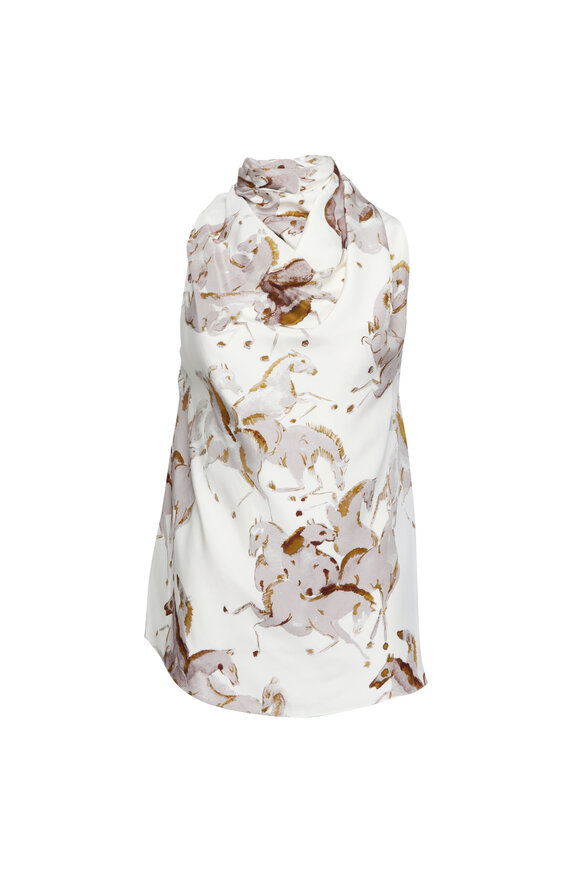 Saint Laurent - Leopard Printed Silk Tie-Neck Blouse