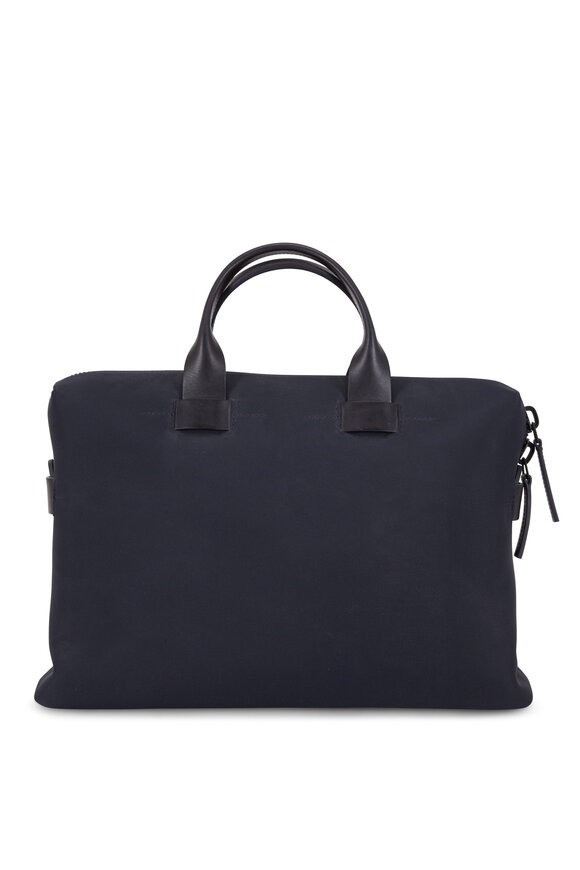 Troubadour - Navy Blue Canvas & Leather Slim Briefcase