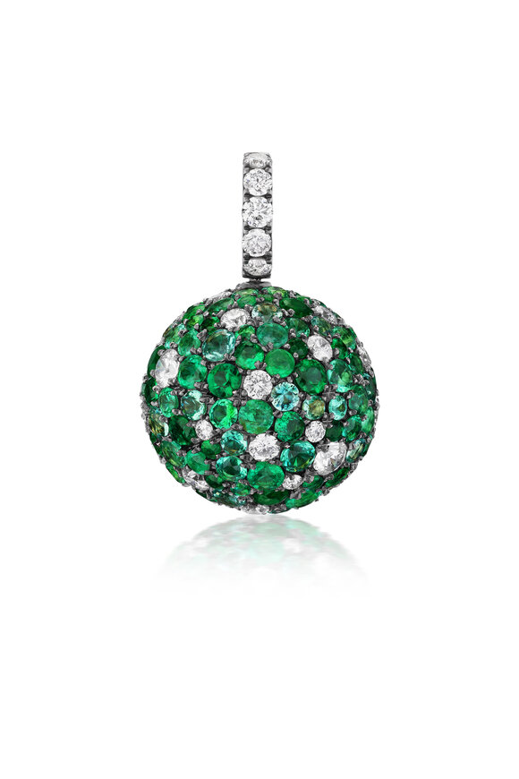 Nam Cho 18k White Gold Multi-Shade Emerald Diamond Pendant