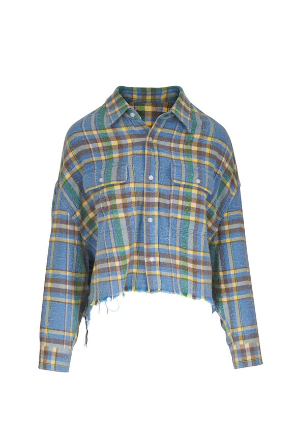 R13 Blue & Yellow Plaid Overdyed Cropped Work Shirt - view 1