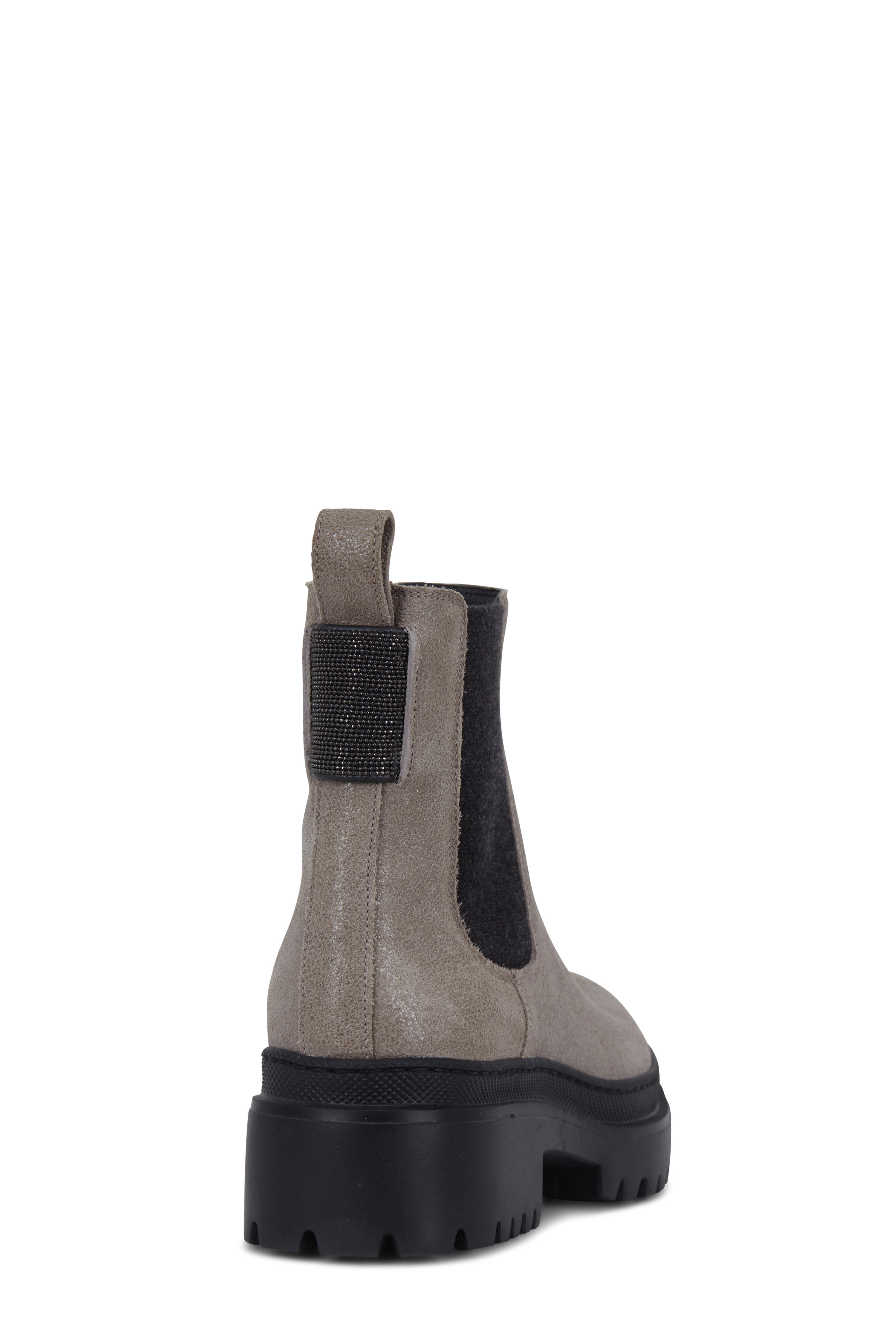 Brunello Cucinelli - Gray Buff Leather Ankle Boot