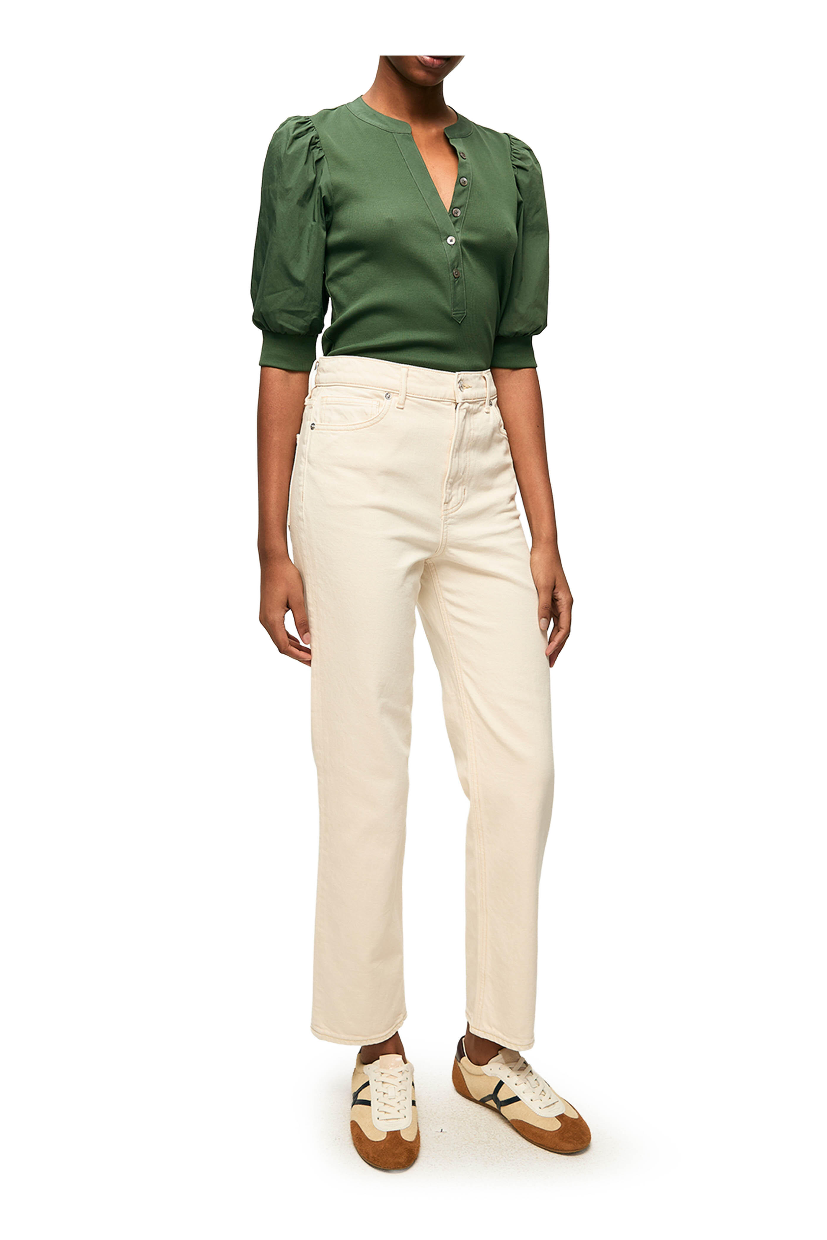 Veronica Beard - Leah Ecru Mid Rise Straight Leg Jean