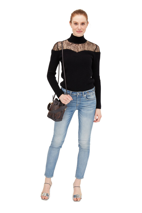 Fendi - Black Wool & Cashmere Lace Mockneck Sweater