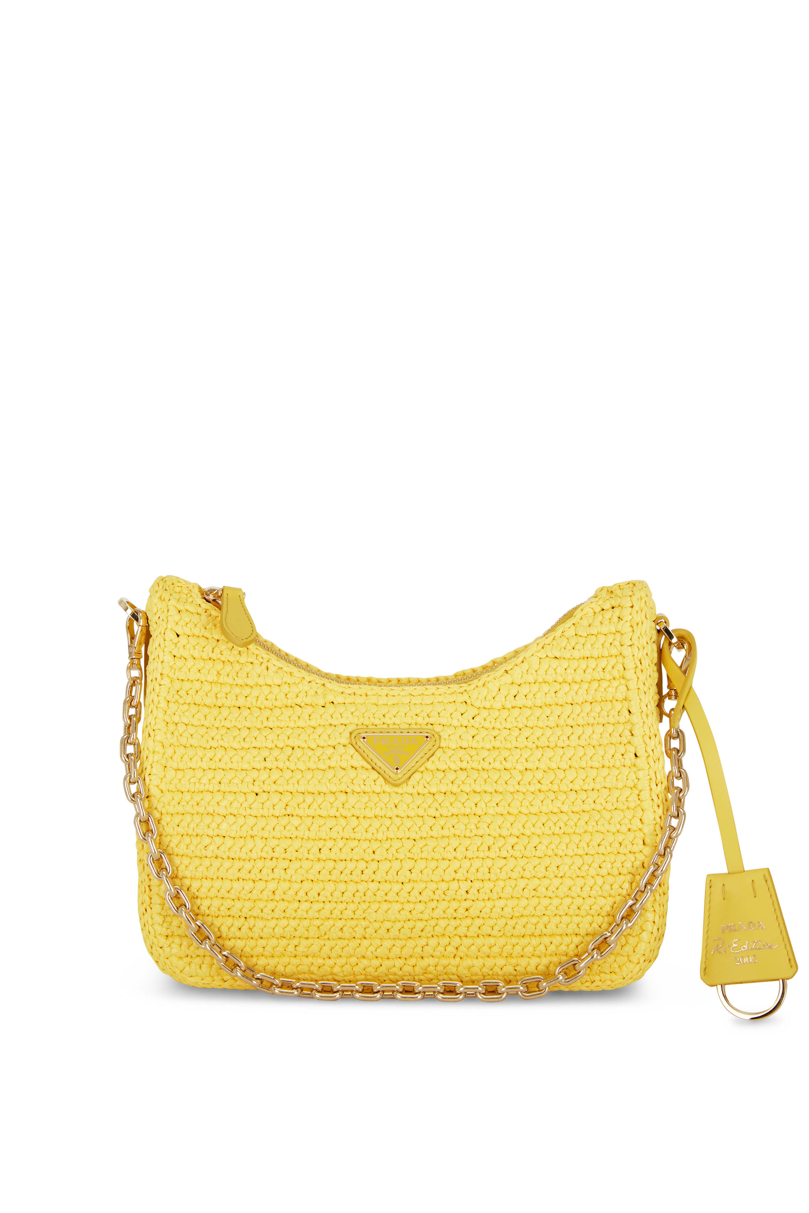 Prada - Pouch Yellow Raffia Shoulder Bag | Mitchell Stores