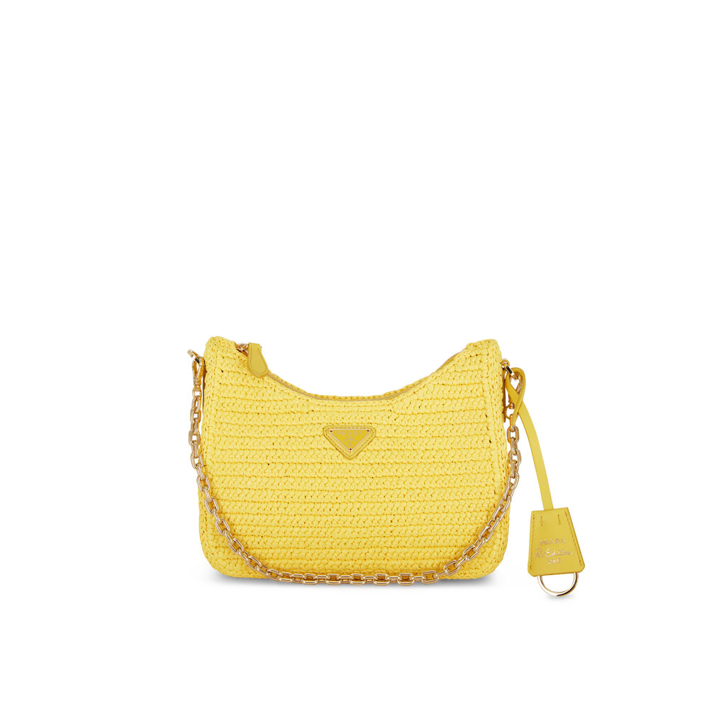 Prada - Pouch Yellow Raffia Shoulder Bag | Mitchell Stores