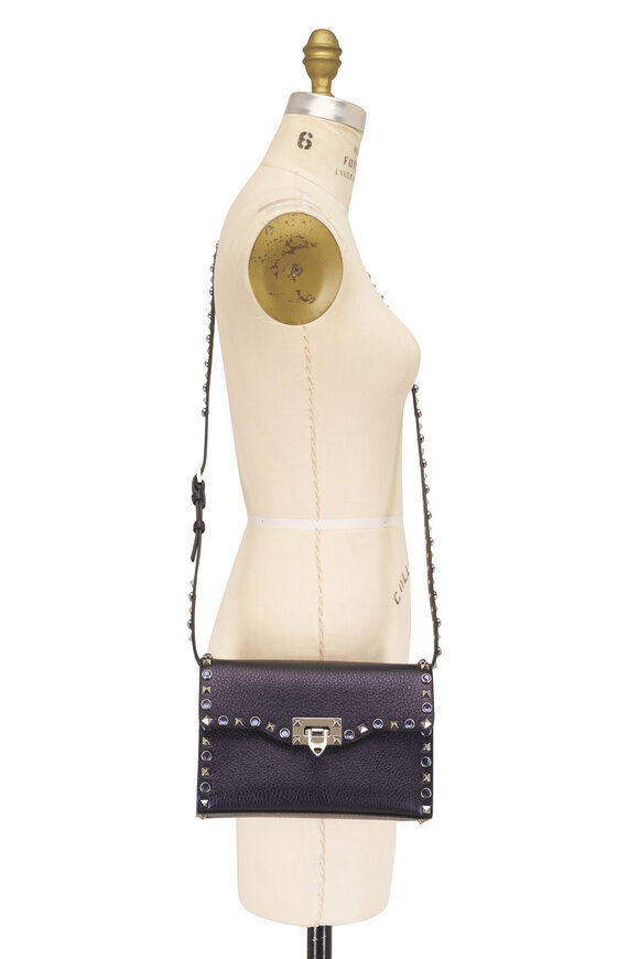 Valentino Garavani Small Indigo Rockstud Leather Shoulder Bag - view 7