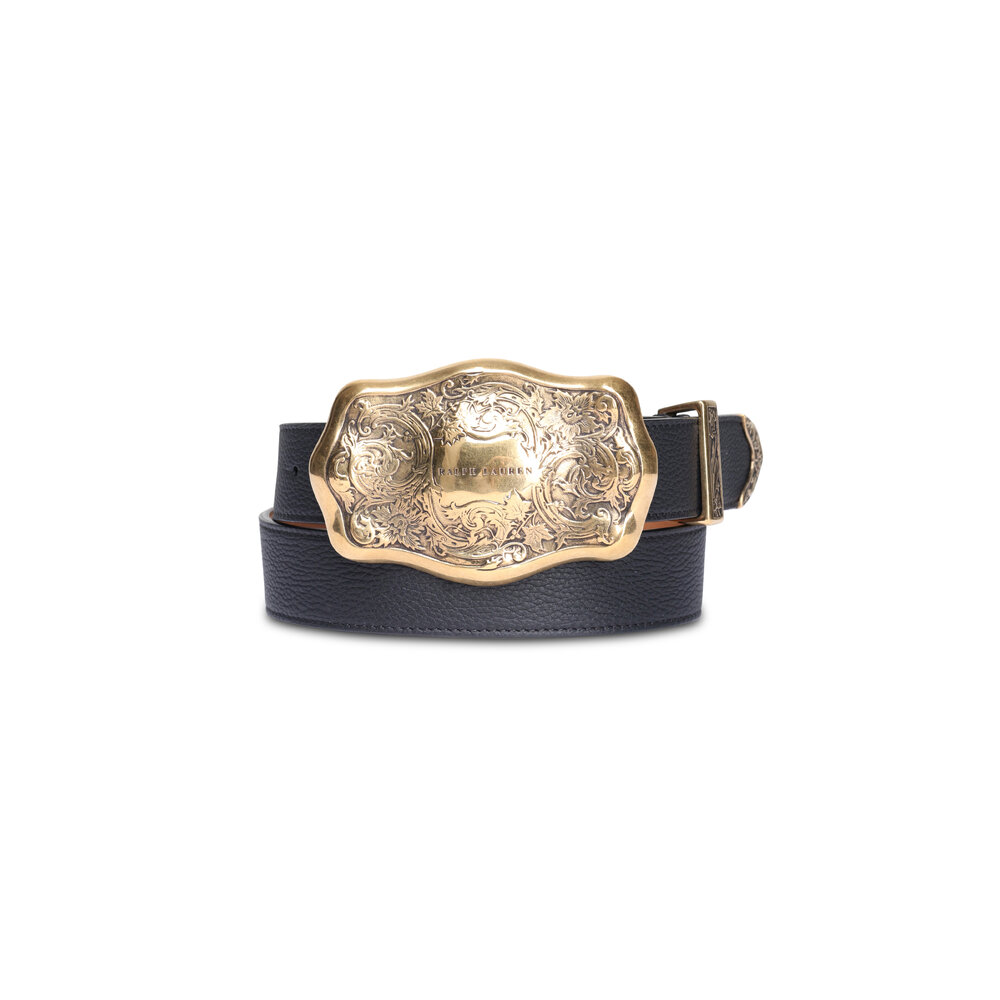 Ralph Lauren - Tooled-Buckle Black Pebbled Calfskin Belt display picture 1